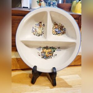 1950s Vintage Plate Ceramic Childrens Divided Dish Nursery Rhyme Theme